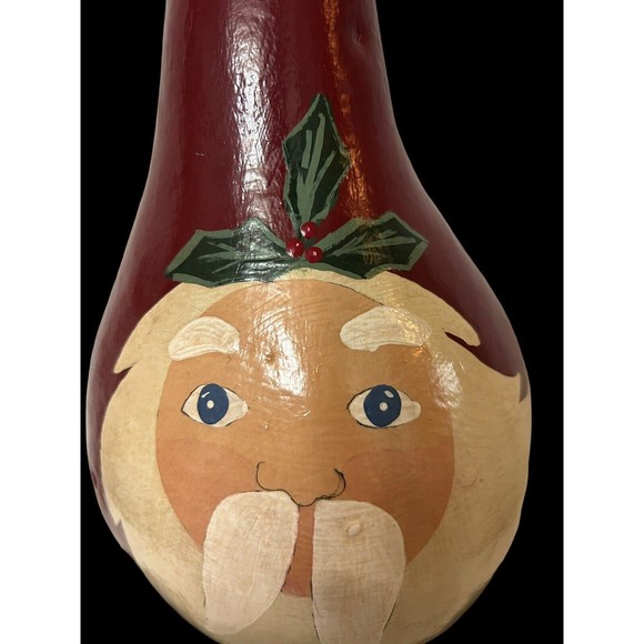 Vtg Santa Claus Hand Painted Gourd Artist Signed 1992 Christmas Folk Art 10.5” - Picture 3 of 10